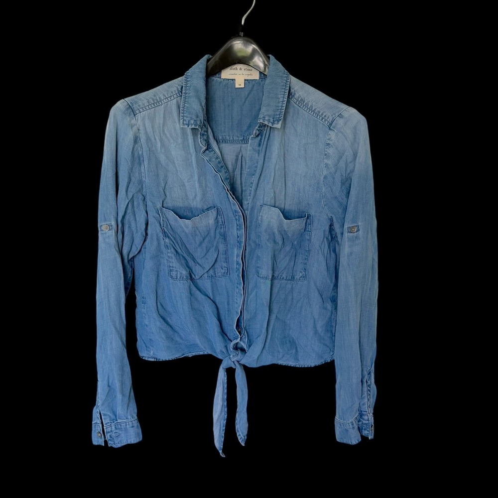 Cloth & Stone Blue Tencel Lyocell Tie Front Chambray Button‎ Down Shirt Womens M